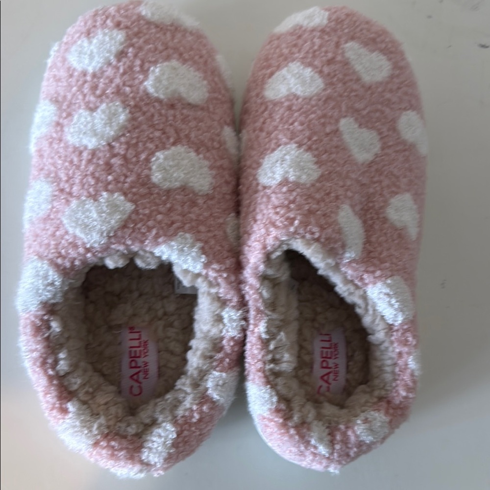 Capelli of New York Pink and White Heart Slippers